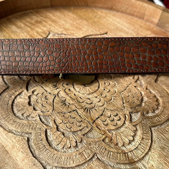 BERGE Croc Embossed Belt Leather Brown Embellished Buckle, Size Small - Picture 12 of 15